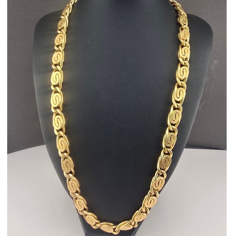 Vintage Monet Estate Necklace Gold Tone Chunky S Link Greek Key Chain 24in